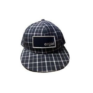 Enjoi Skateboard Black With Brown White Grid Fitted Flatbill Hat Size L/XL